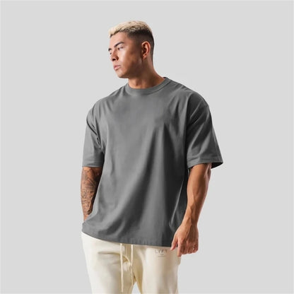 Mens Cotton Gym Shirt - Short Sleeve Fitness Tee M-XXXL - ZOOMNSTORE