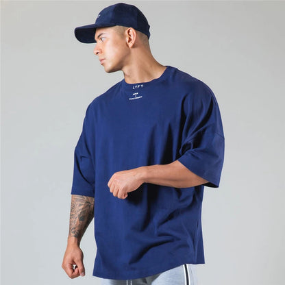 Mens Cotton Gym Shirt - Short Sleeve Fitness Tee M-XXXL - ZOOMNSTORE
