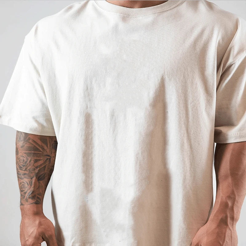 Mens Cotton Gym Shirt - Short Sleeve Fitness Tee M-XXXL - ZOOMNSTORE