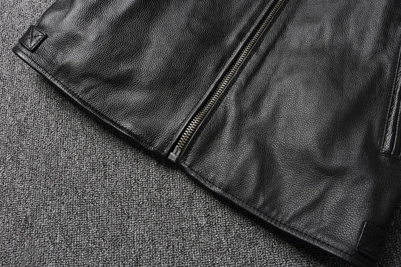 Mens Cowhide Leather Motorcycle Jacket - Plus Size Autumn Winter Stand Collar - ZOOMNSTORE