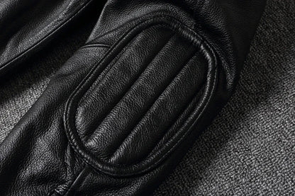 Mens Cowhide Leather Motorcycle Jacket - Plus Size Autumn Winter Stand Collar - ZOOMNSTORE