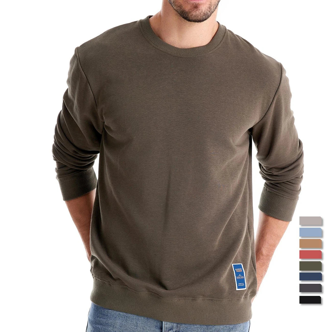 Mens Cotton-Blend Crew Neck Sweatshirt - Casual Sport Pullover Top - ZOOMNSTORE