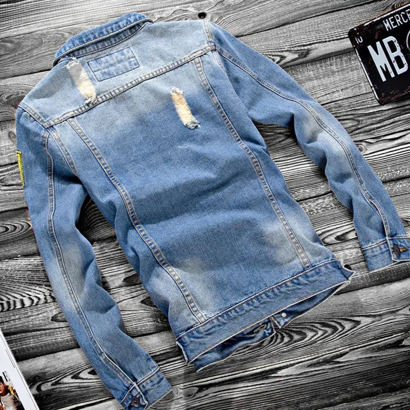 2025 Luxury Mens Denim Jackets Fashion Hole Jeans Jacket Mens Cotton Outwear Jackets Coat Long Sleeve Male Clothing Size 3XL 50 - ZOOMNSTORE