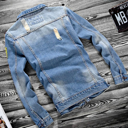 2025 Luxury Mens Denim Jackets Fashion Hole Jeans Jacket Mens Cotton Outwear Jackets Coat Long Sleeve Male Clothing Size 3XL 50 - ZOOMNSTORE