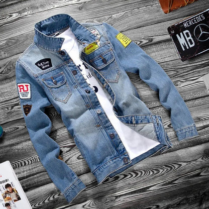 2025 Luxury Mens Denim Jackets Fashion Hole Jeans Jacket Mens Cotton Outwear Jackets Coat Long Sleeve Male Clothing Size 3XL 50 - ZOOMNSTORE