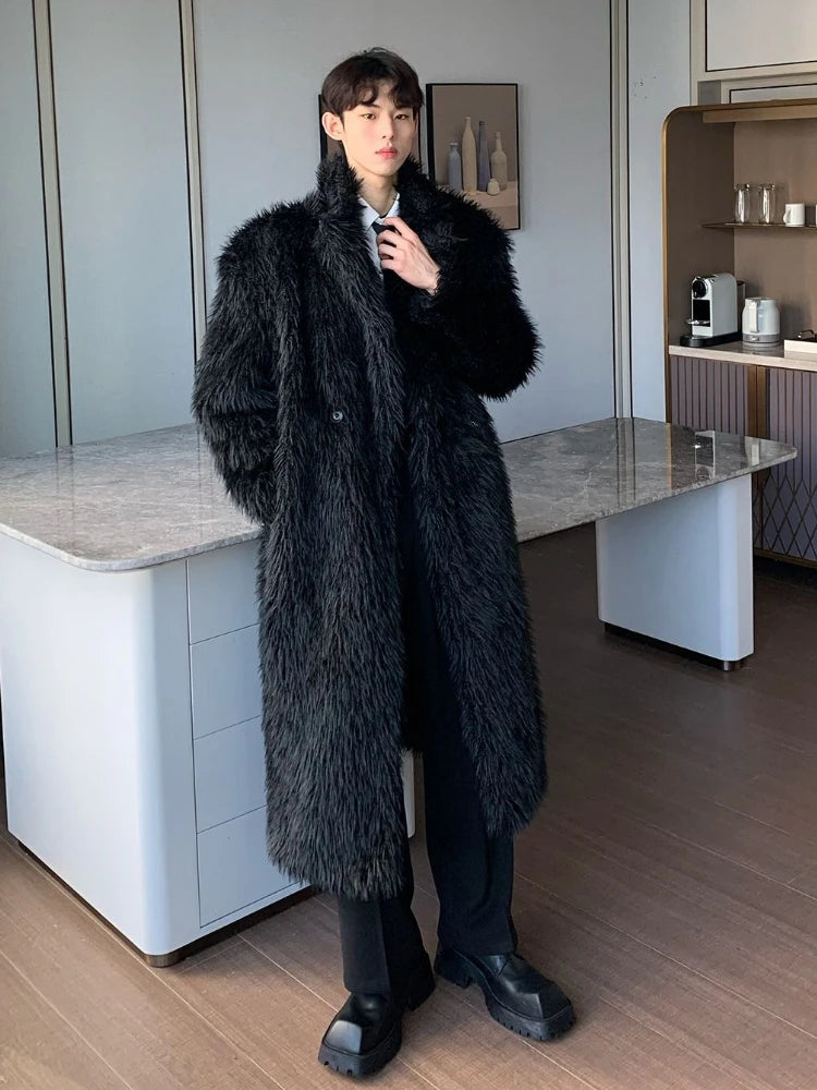 Mens Faux Fur Coat - Thick Warm Winter Fur Jacket With Loose Fit Trench Coat - ZOOMNSTORE