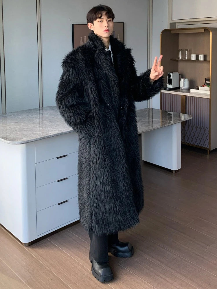 Mens Faux Fur Coat - Thick Warm Winter Fur Jacket With Loose Fit Trench Coat - ZOOMNSTORE