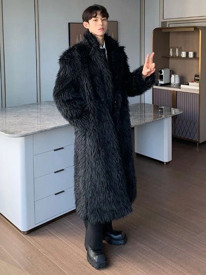 Mens Faux Fur Coat - Thick Warm Winter Fur Jacket With Loose Fit Trench Coat - ZOOMNSTORE