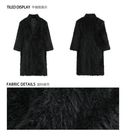 Mens Faux Fur Coat - Thick Warm Winter Fur Jacket With Loose Fit Trench Coat - ZOOMNSTORE