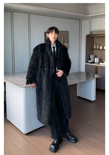 Mens Faux Fur Coat - Thick Warm Winter Fur Jacket With Loose Fit Trench Coat - ZOOMNSTORE