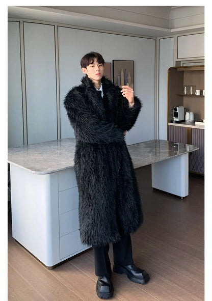 Mens Faux Fur Coat - Thick Warm Winter Fur Jacket With Loose Fit Trench Coat - ZOOMNSTORE