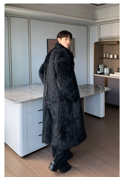 Mens Faux Fur Coat - Thick Warm Winter Fur Jacket With Loose Fit Trench Coat - ZOOMNSTORE
