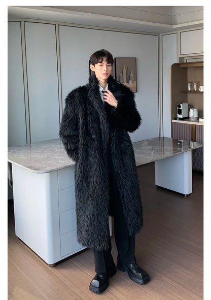 Mens Faux Fur Coat - Thick Warm Winter Fur Jacket With Loose Fit Trench Coat - ZOOMNSTORE