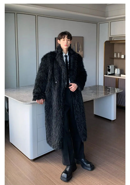 Mens Faux Fur Coat - Thick Warm Winter Fur Jacket With Loose Fit Trench Coat - ZOOMNSTORE