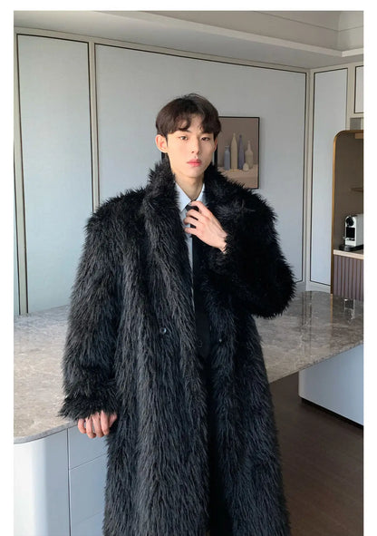 Mens Faux Fur Coat - Thick Warm Winter Fur Jacket With Loose Fit Trench Coat - ZOOMNSTORE