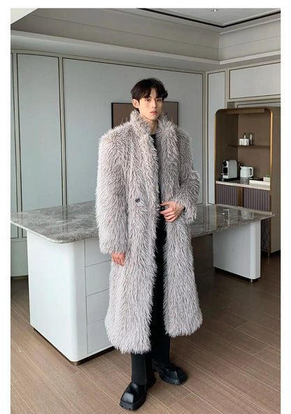 Mens Faux Fur Coat - Thick Warm Winter Fur Jacket With Loose Fit Trench Coat - ZOOMNSTORE