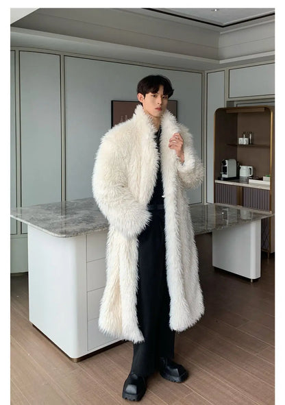 Mens Faux Fur Coat - Thick Warm Winter Fur Jacket With Loose Fit Trench Coat - ZOOMNSTORE