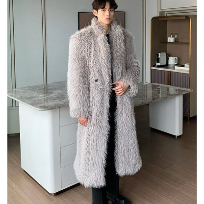 Mens Faux Fur Coat - Thick Warm Winter Fur Jacket With Loose Fit Trench Coat - ZOOMNSTORE