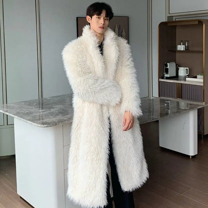 Mens Faux Fur Coat - Thick Warm Winter Fur Jacket With Loose Fit Trench Coat - ZOOMNSTORE