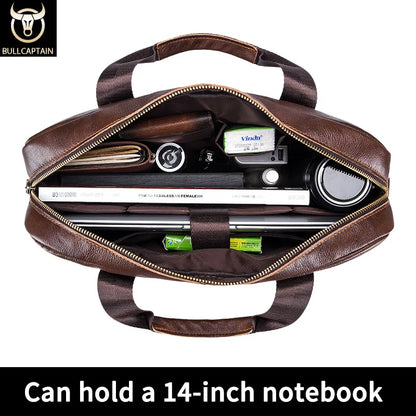 Mens Genuine Leather Briefcase - 14-inch Laptop Messenger Bag for Office Business - ZOOMNSTORE