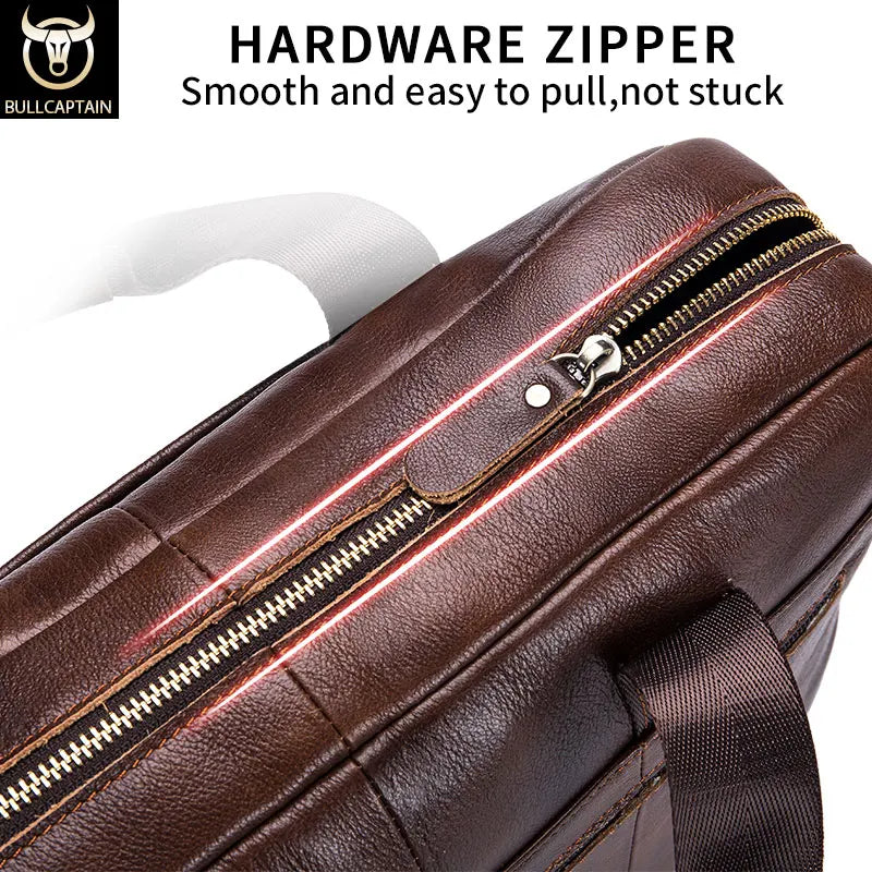 Mens Genuine Leather Briefcase - 14-inch Laptop Messenger Bag for Office Business - ZOOMNSTORE