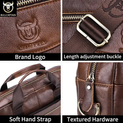 Mens Genuine Leather Briefcase - 14-inch Laptop Messenger Bag for Office Business - ZOOMNSTORE