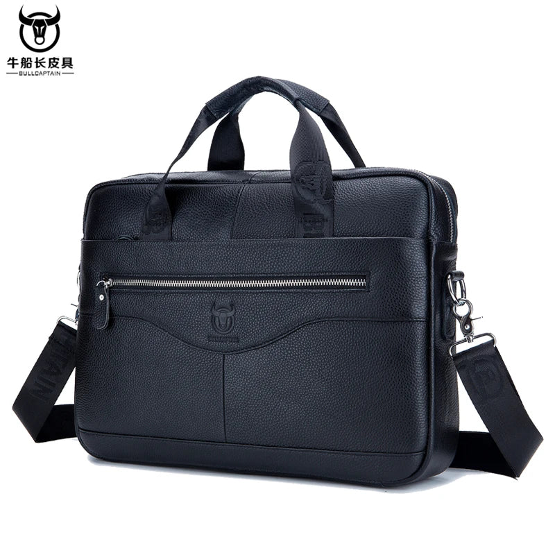 Mens Genuine Leather Briefcase - 14-inch Laptop Messenger Bag for Office Business - ZOOMNSTORE