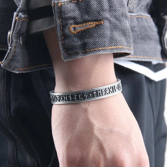 Mens Handmade Viking Rune Bangle - Nordic Alloy Bracelet in 3 Colors - ZOOMNSTORE