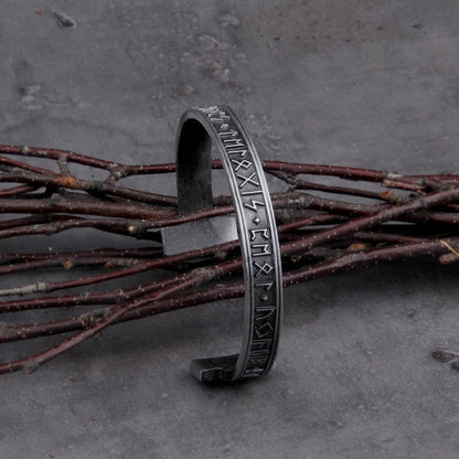 Mens Handmade Viking Rune Bangle - Nordic Alloy Bracelet in 3 Colors - ZOOMNSTORE