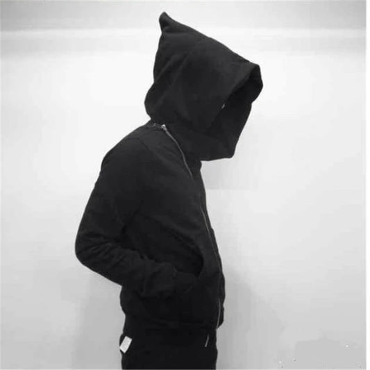 Mens Hooded Zipper Cardigan - Black Hip Hop Sweatshirt Streetwear Jacket - ZOOMNSTORE
