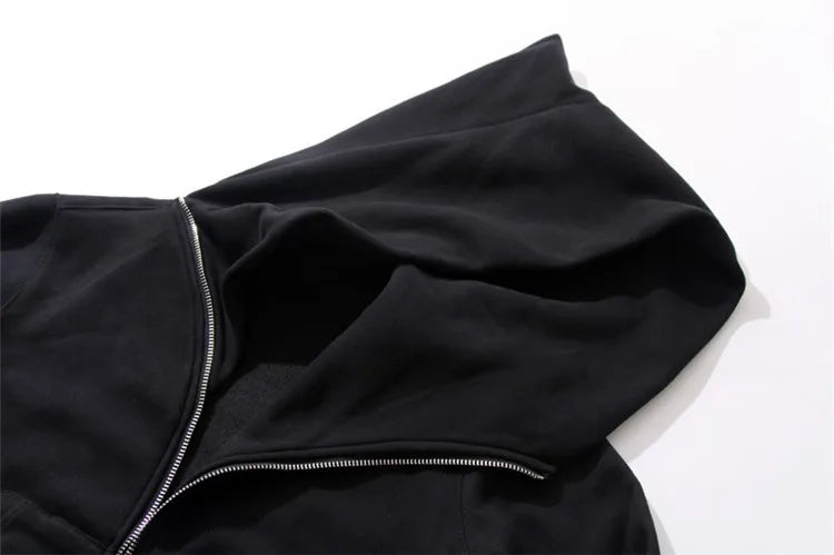 Mens Hooded Zipper Cardigan - Black Hip Hop Sweatshirt Streetwear Jacket - ZOOMNSTORE