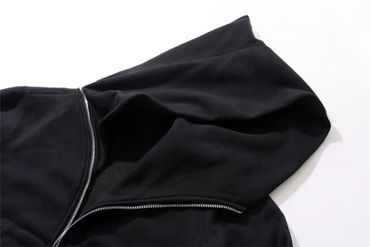 Mens Hooded Zipper Cardigan - Black Hip Hop Sweatshirt Streetwear Jacket - ZOOMNSTORE