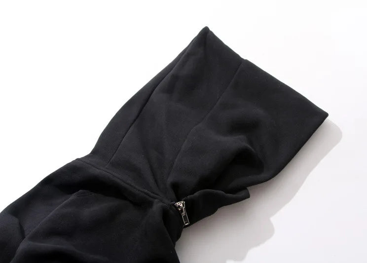 Mens Hooded Zipper Cardigan - Black Hip Hop Sweatshirt Streetwear Jacket - ZOOMNSTORE
