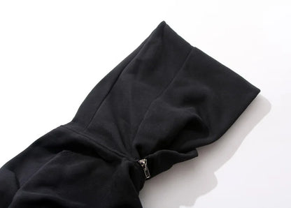 Mens Hooded Zipper Cardigan - Black Hip Hop Sweatshirt Streetwear Jacket - ZOOMNSTORE