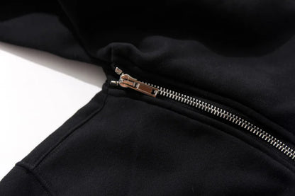 Mens Hooded Zipper Cardigan - Black Hip Hop Sweatshirt Streetwear Jacket - ZOOMNSTORE