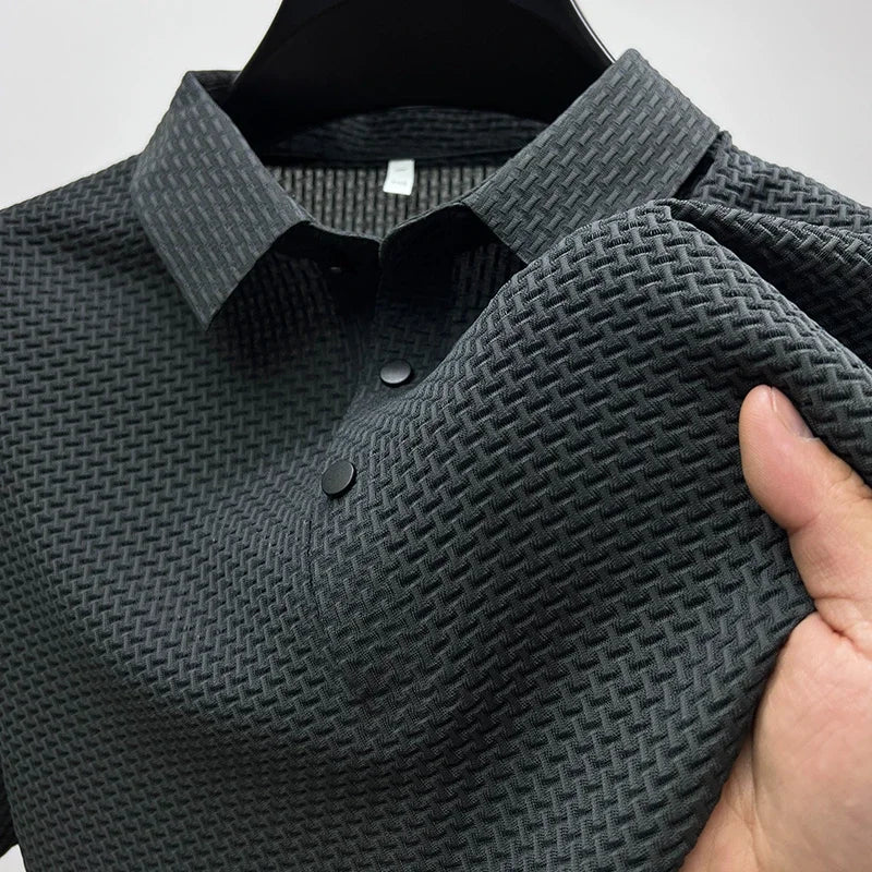 Mens Ice Silk Polo Shirt - Breathable Short Sleeve Business Tee - ZOOMNSTORE