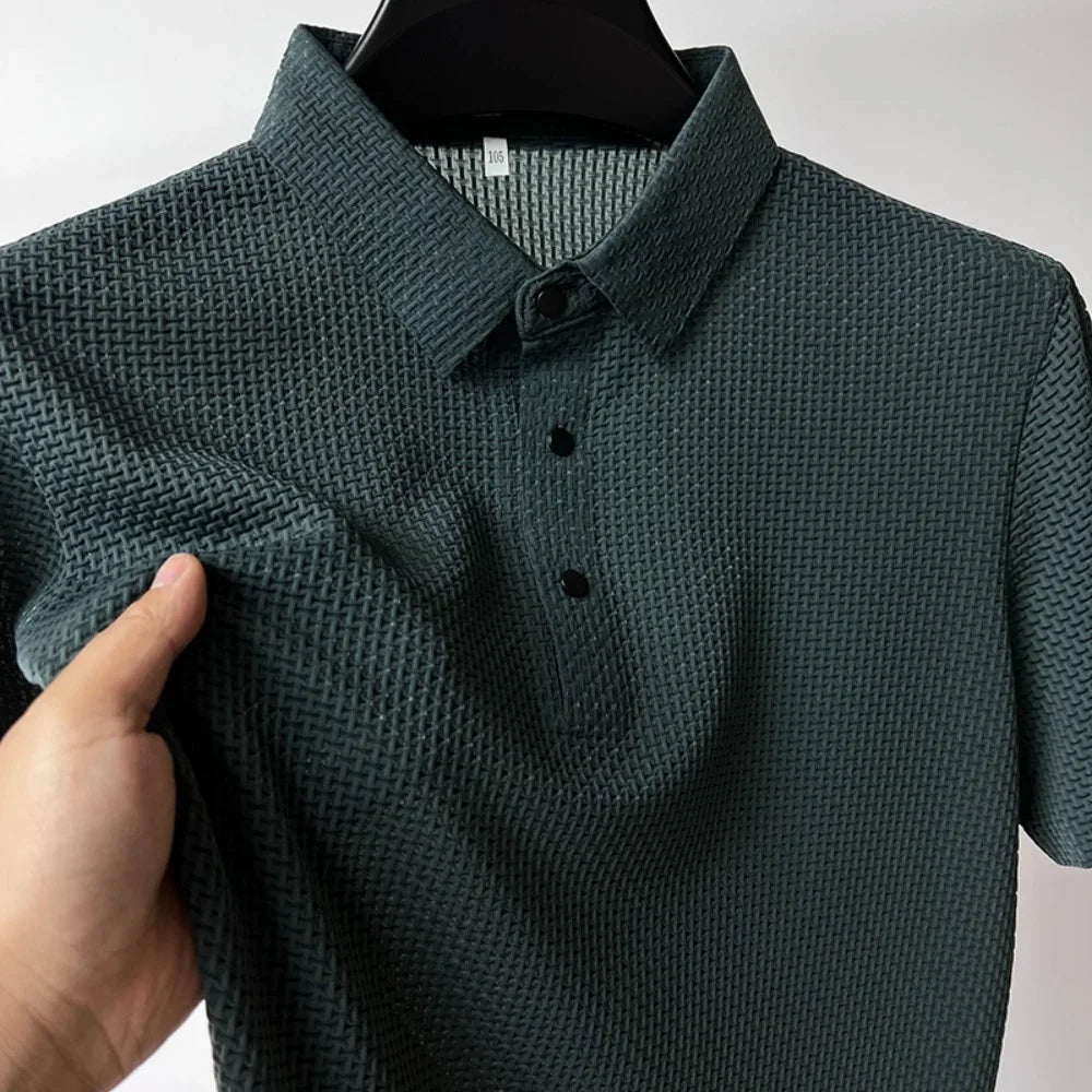 Mens Ice Silk Polo Shirt - Breathable Short Sleeve Business Tee - ZOOMNSTORE