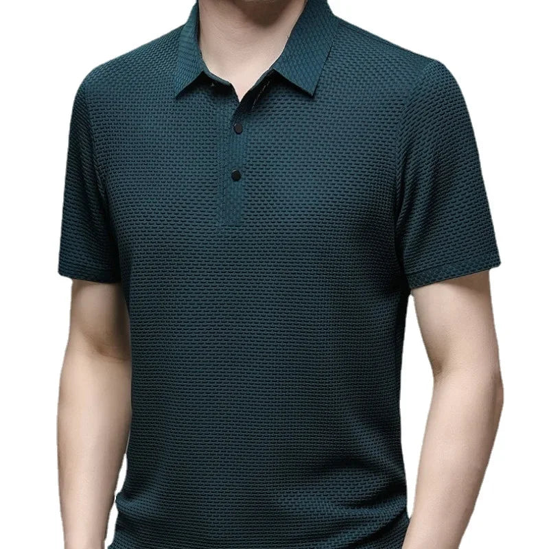 Mens Ice Silk Polo Shirt - Breathable Short Sleeve Business Tee - ZOOMNSTORE