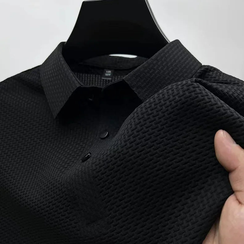 Mens Ice Silk Polo Shirt - Breathable Short Sleeve Business Tee - ZOOMNSTORE