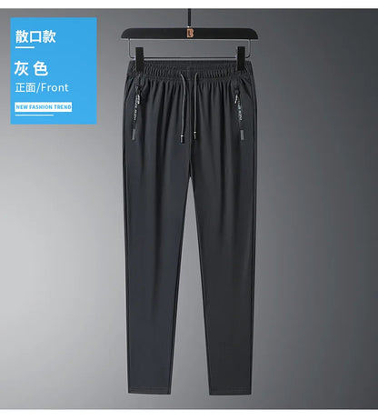 Mens Ice Silk Running Pants - Lightweight Sports Jogging Bottoms with Zip Pockets - ZOOMNSTORE
