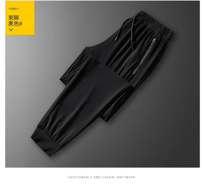 Mens Ice Silk Running Pants - Lightweight Sports Jogging Bottoms with Zip Pockets - ZOOMNSTORE