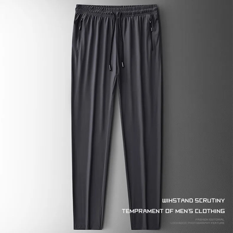 Mens Ice Silk Running Pants - Lightweight Sports Jogging Bottoms with Zip Pockets - ZOOMNSTORE