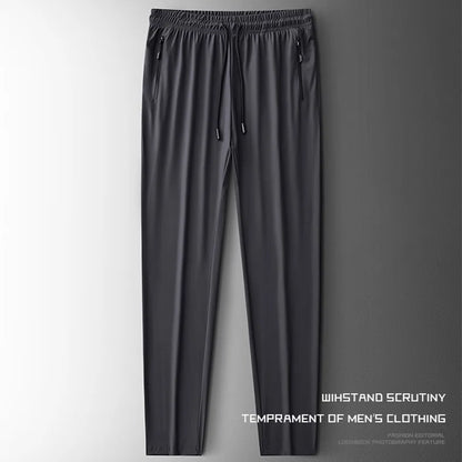 Mens Ice Silk Running Pants - Lightweight Sports Jogging Bottoms with Zip Pockets - ZOOMNSTORE