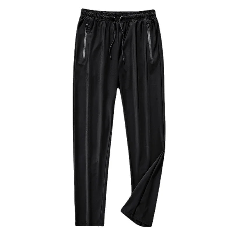 Mens Ice Silk Running Pants - Lightweight Sports Jogging Bottoms with Zip Pockets - ZOOMNSTORE