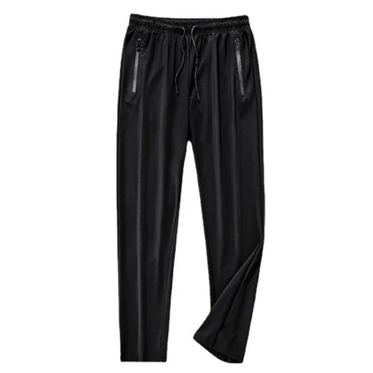 Mens Ice Silk Running Pants - Lightweight Sports Jogging Bottoms with Zip Pockets - ZOOMNSTORE
