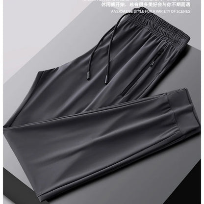 Mens Ice Silk Running Pants - Lightweight Sports Jogging Bottoms with Zip Pockets - ZOOMNSTORE