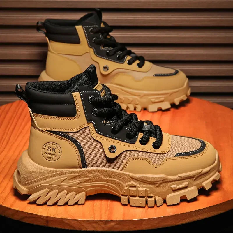 Mens Leather Boots - Durable Ankle Work & Motorcycle Platform Boots for Men - ZOOMNSTORE