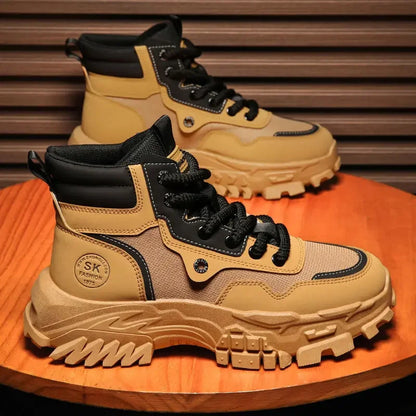 Mens Leather Boots - Durable Ankle Work & Motorcycle Platform Boots for Men - ZOOMNSTORE