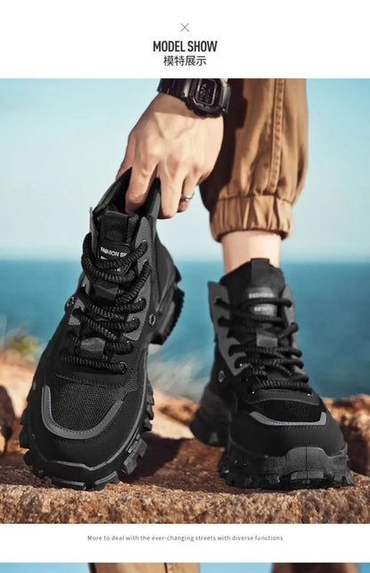 Mens Leather Boots - Durable Ankle Work & Motorcycle Platform Boots for Men - ZOOMNSTORE