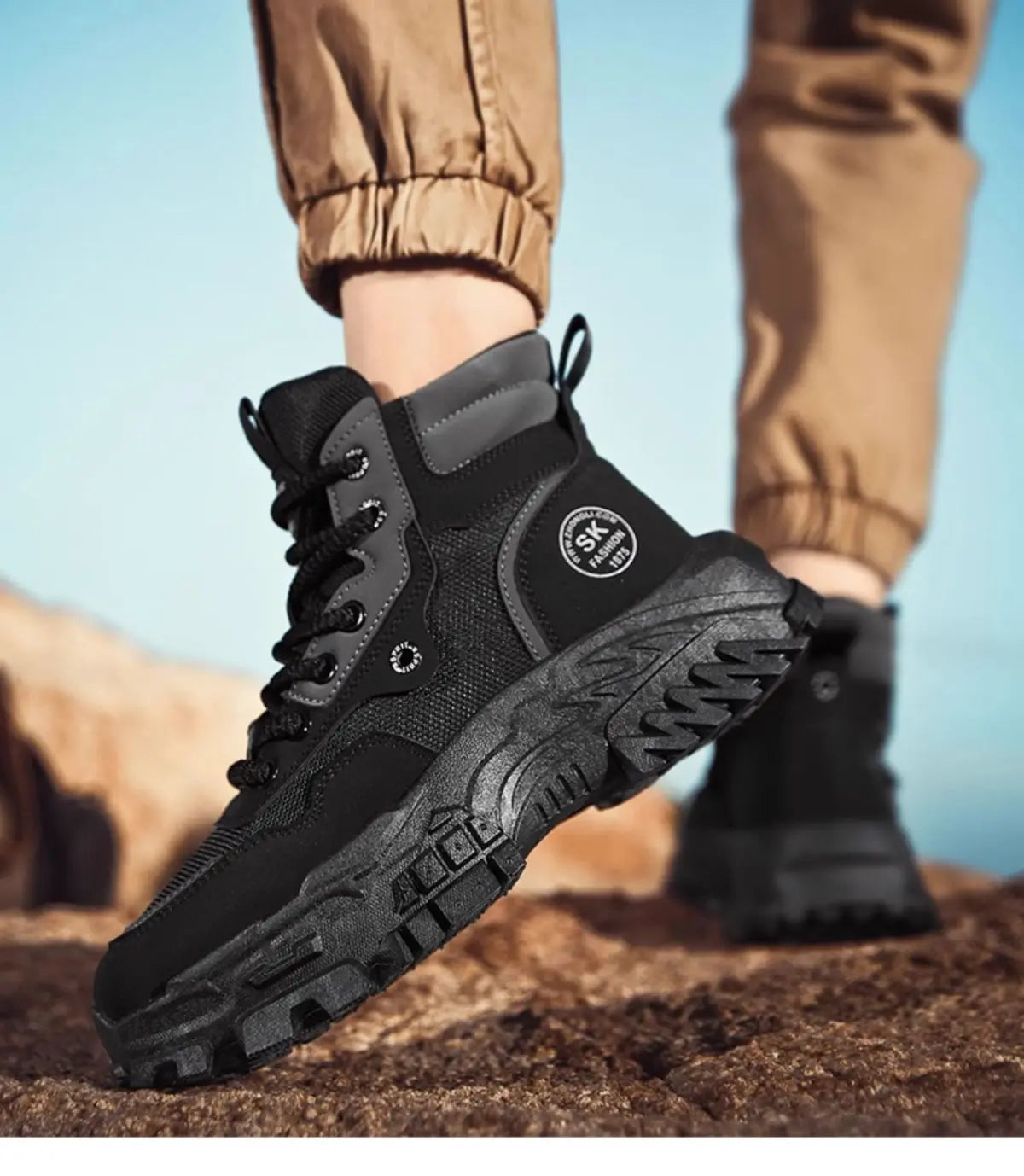 Mens Leather Boots - Durable Ankle Work & Motorcycle Platform Boots for Men - ZOOMNSTORE